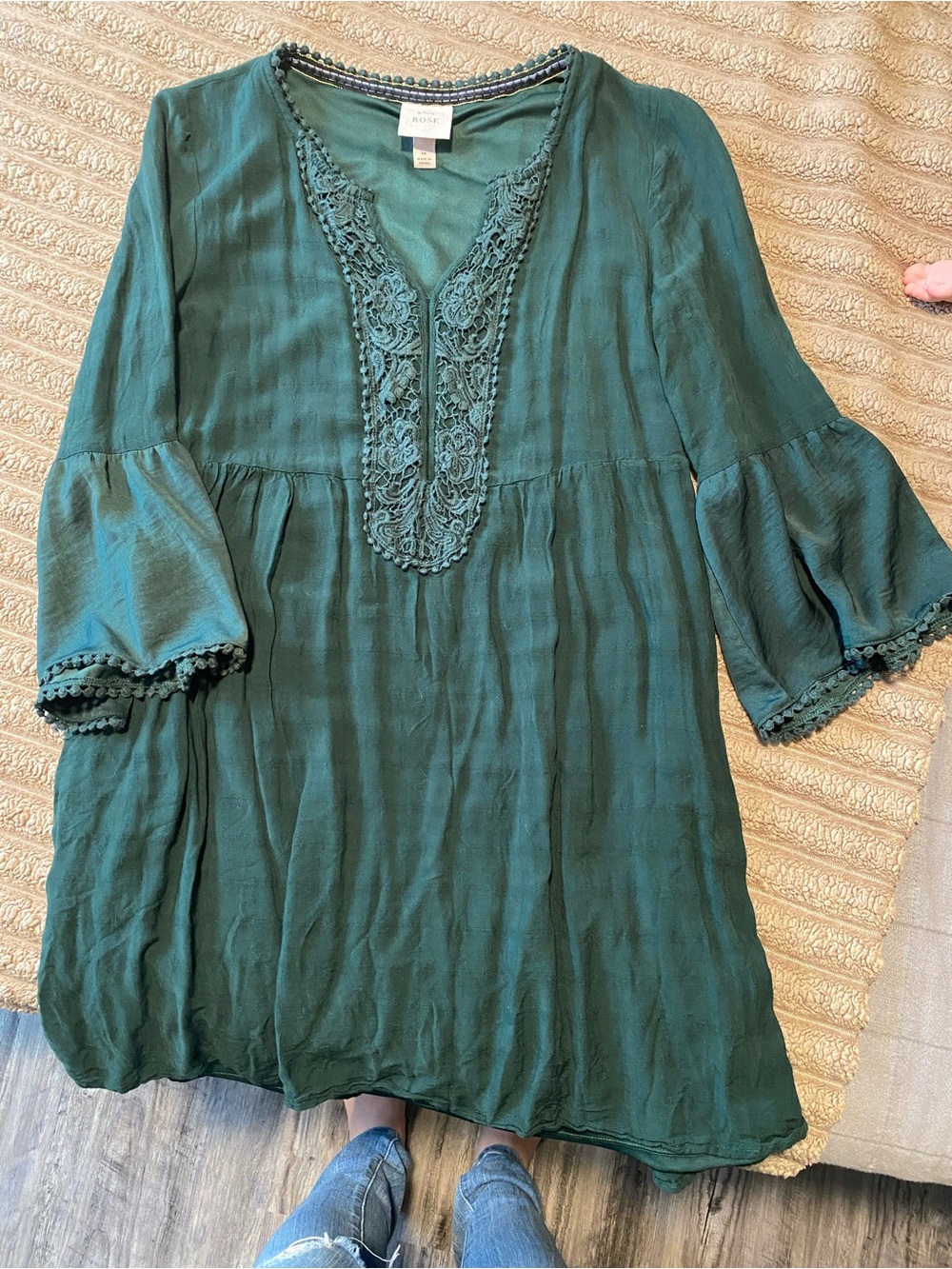 Knox Rose Teal Green Crochet-Trim Tunic Dress